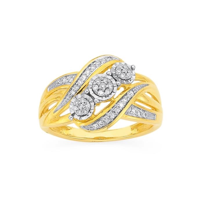 9ct Gold Diamond Trilogy Ring