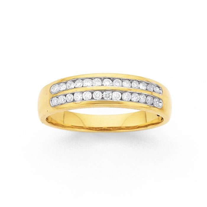 9ct Gold Diamond Two Row Band