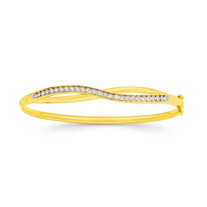 9ct Gold Diamond Xover Bangle