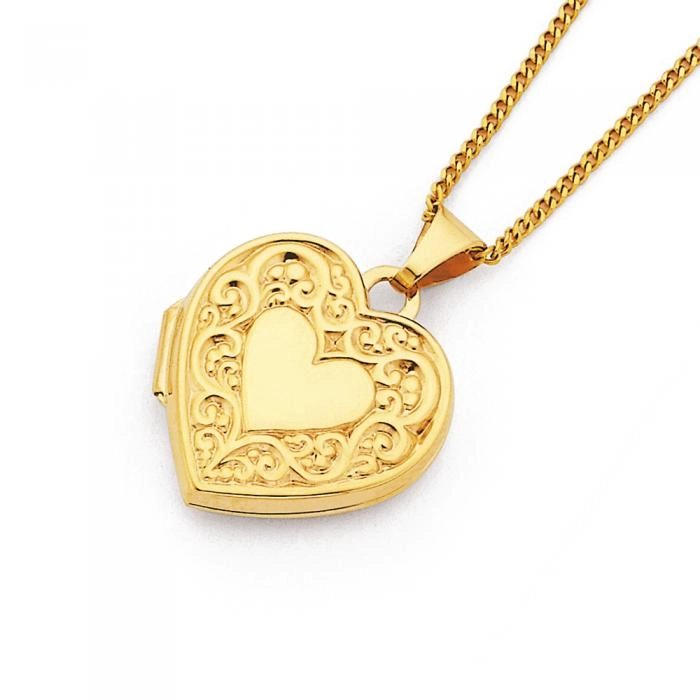 9ct Gold Embossed Border Heart Locket