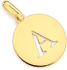 9ct Gold Initial 'A' Serif Style Round Disc Pendant