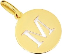 9ct Gold Initial 'M' Serif Style Round Disc Pendant