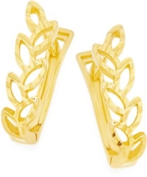 9ct Gold Leaf Cutout Diamond-Cut Huggie Earrings