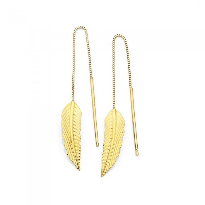 9ct Gold Leaf Thread Drop Earrings