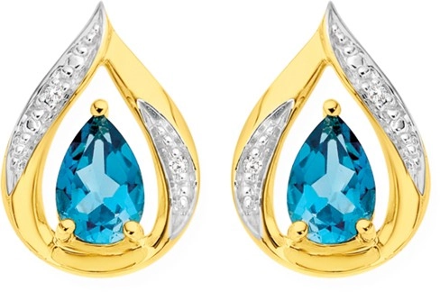 9ct Gold London Blue Topaz & Diamond Earrings