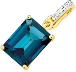 9ct Gold London Blue Topaz & Diamond Pendant