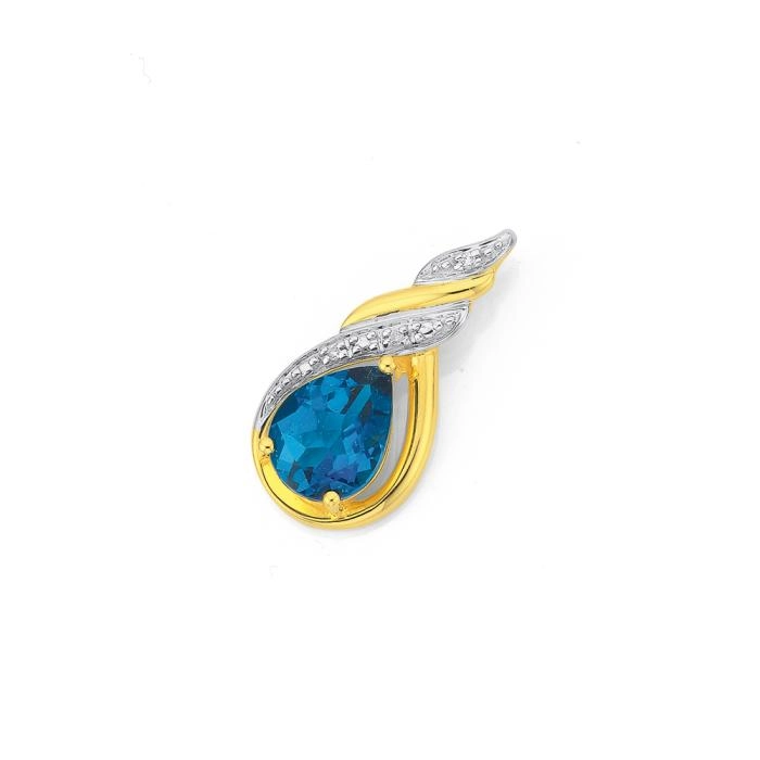 9ct Gold London Blue Topaz & Diamond Pendant