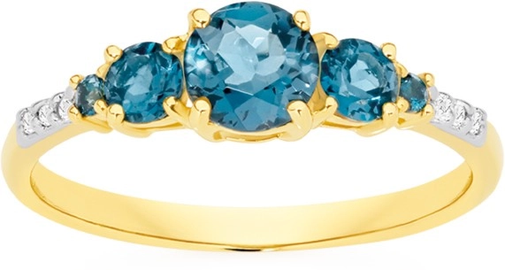 9ct Gold London Blue Topaz & Diamond Ring