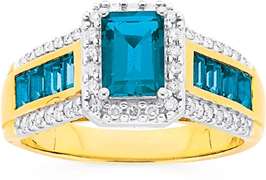 9ct Gold London Blue Topaz Diamond Ring