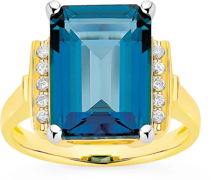 9ct Gold London Blue Topaz & Diamond Ring