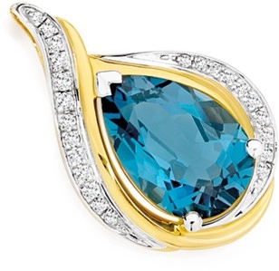 9ct Gold London Blue Topaz & Diamond Slider Pendant