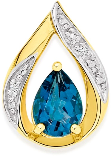 9ct Gold Londpm Blue Topaz & Diamond Slider Pendant