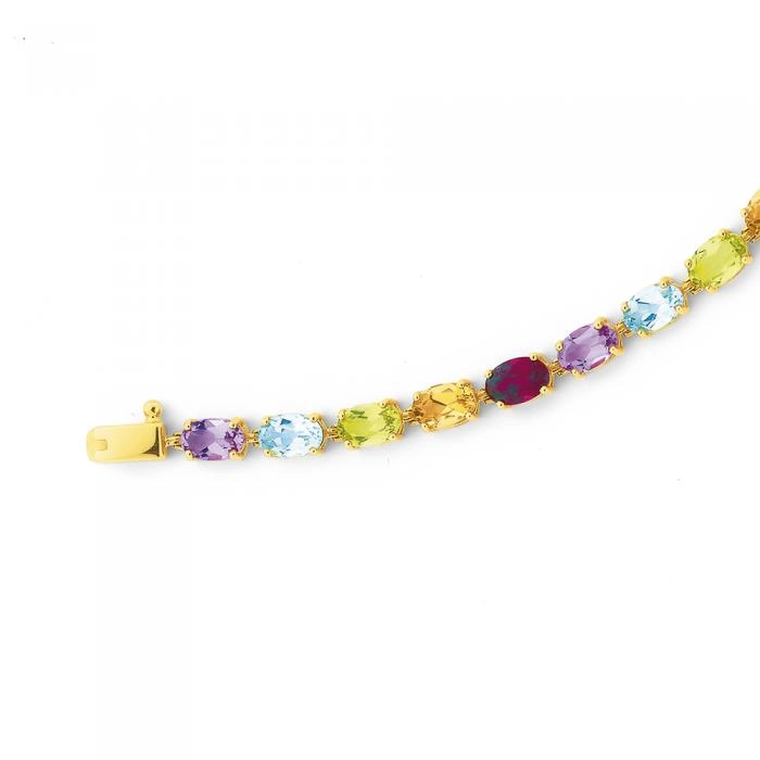 9ct Gold Multi Gemstone Oval Cut Claw Bracelet