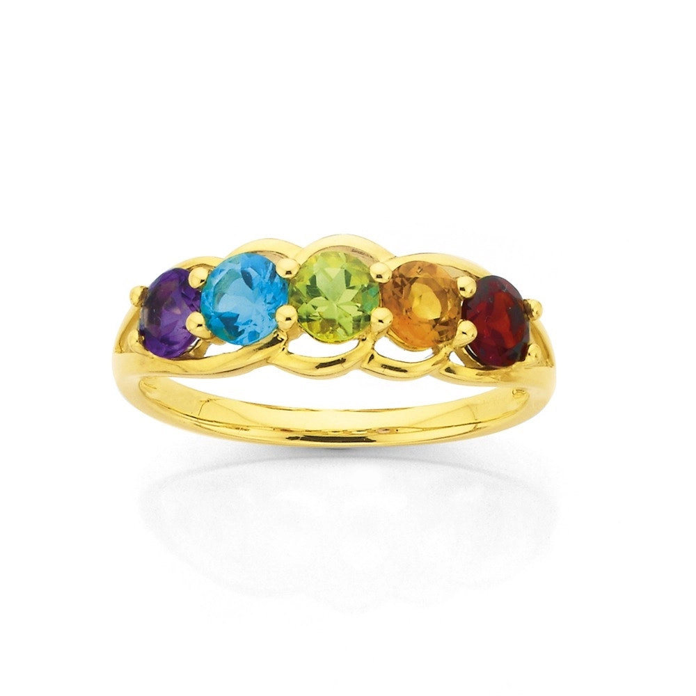 9ct Gold Multi Gemstone Round Swirl Dress Ring