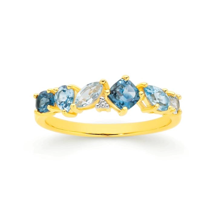 9ct Gold Multi Topaz & Diamond Ring