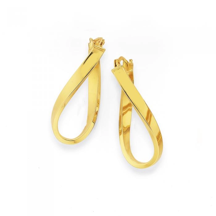 9ct Gold Oval Wave Hoop Earrings