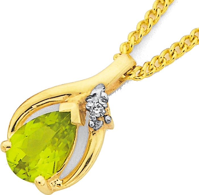 9ct Gold Peridot & Diamond Pear Pendant