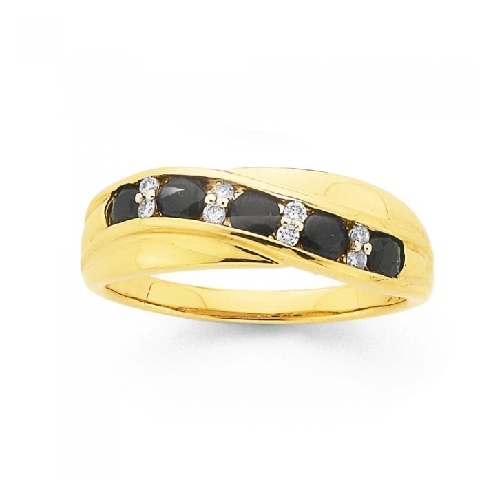 9ct Gold Sapphire & Diamond Crossover Ring