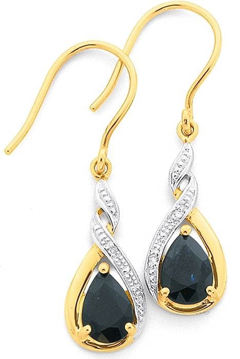 9ct Gold Sapphire & Diamond Drop Earrings