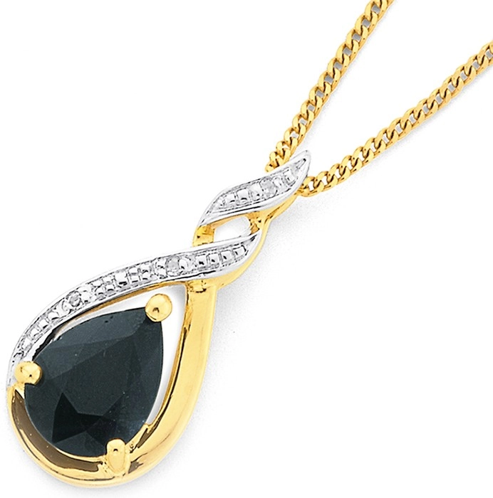 9ct Gold Sapphire & Diamond Pendant