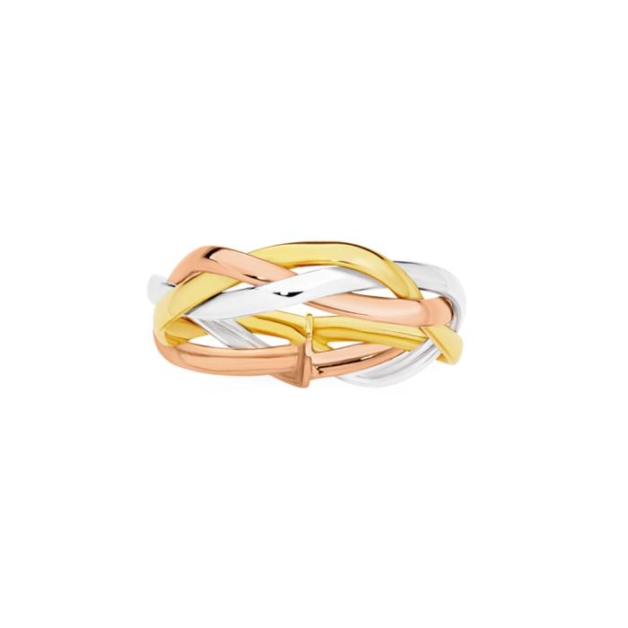 9ct Gold Tri Tone Holllow Loose Plait Dress Ring