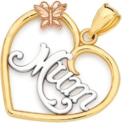 9ct Gold Tri Tone 'Mum' Butterfly Open Heart Pendant