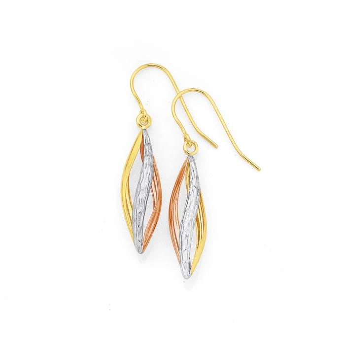 9ct Gold Tri Tone Twist Drop Earrings