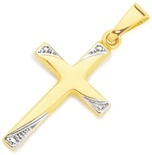 9ct Gold Two Tone 18mm Diamond-Cut Cross Pendant