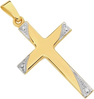 9ct Gold Two Tone 24mm Diamond-Cut Cross Pendant