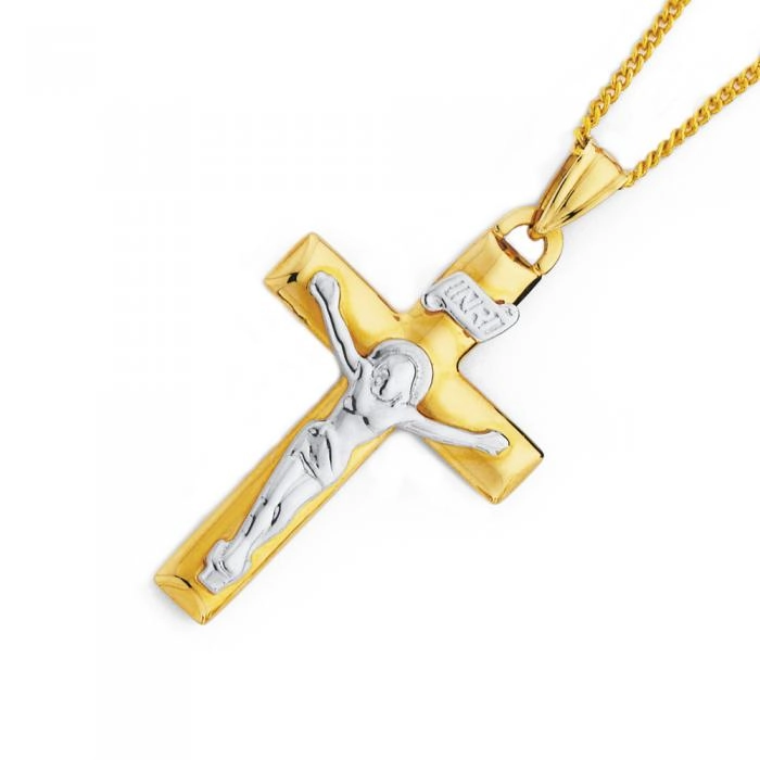 9ct Gold Two Tone 31mm Crucifix Men's Pendant