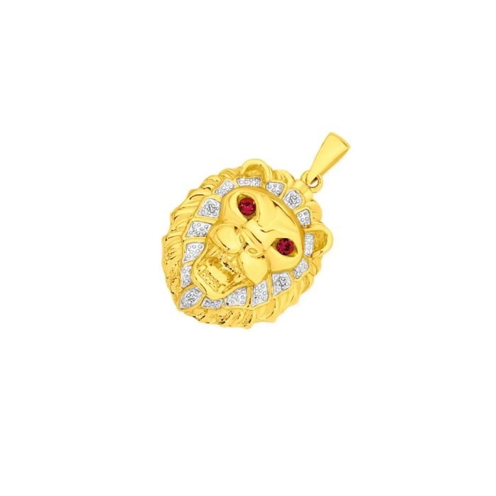 9ct Gold Two Tone Diamond & Created Ruby Men's Pendant