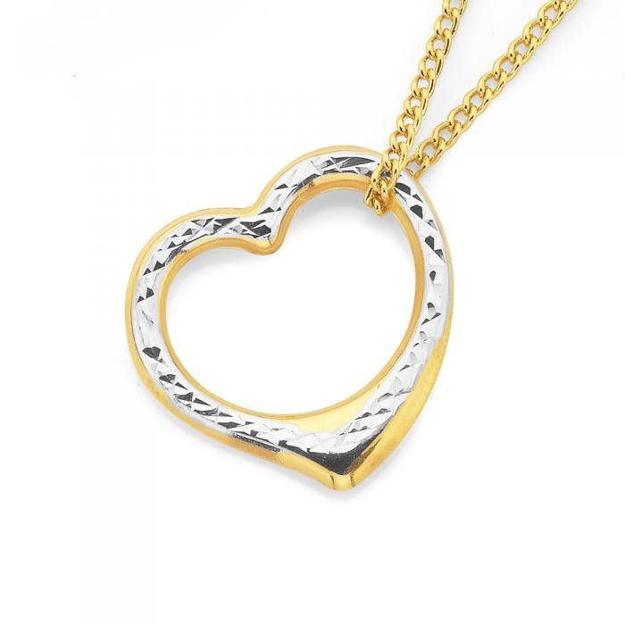 9ct Gold Two Tone Diamond Cut Floating Heart Pendant