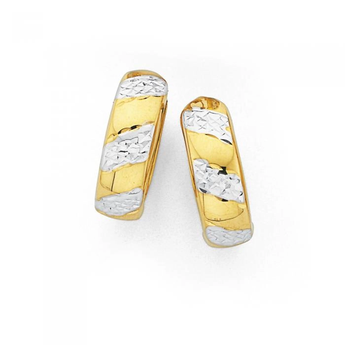 9ct Gold Two Tone Diamond-Cut Huggie Earrings