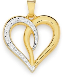 9ct Gold Two Tone Diamond-Cut & Polished 'Intertwining Love' Heart Pendant