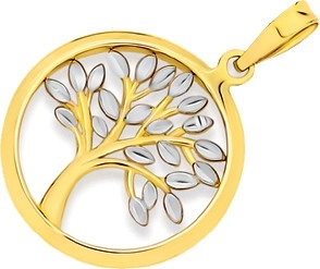 9ct Gold Two Tone Diamond Cut Tree of Life Circle Pendant