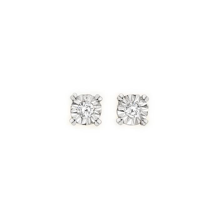 9ct Gold Two Tone Diamond Small Four Claw Stud Earrings