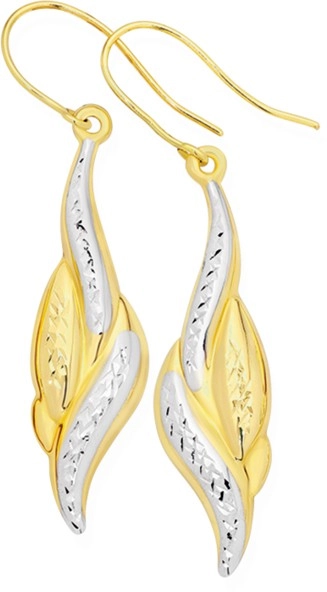 9ct Gold Two Tone Flame Drop Earrings