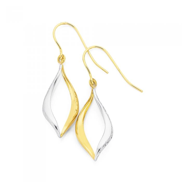 9ct Gold Two Tone Wave Drop Earrings