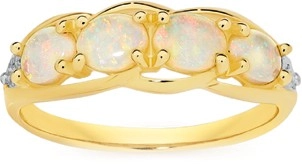 9ct Gold White Opal and Diamond Band