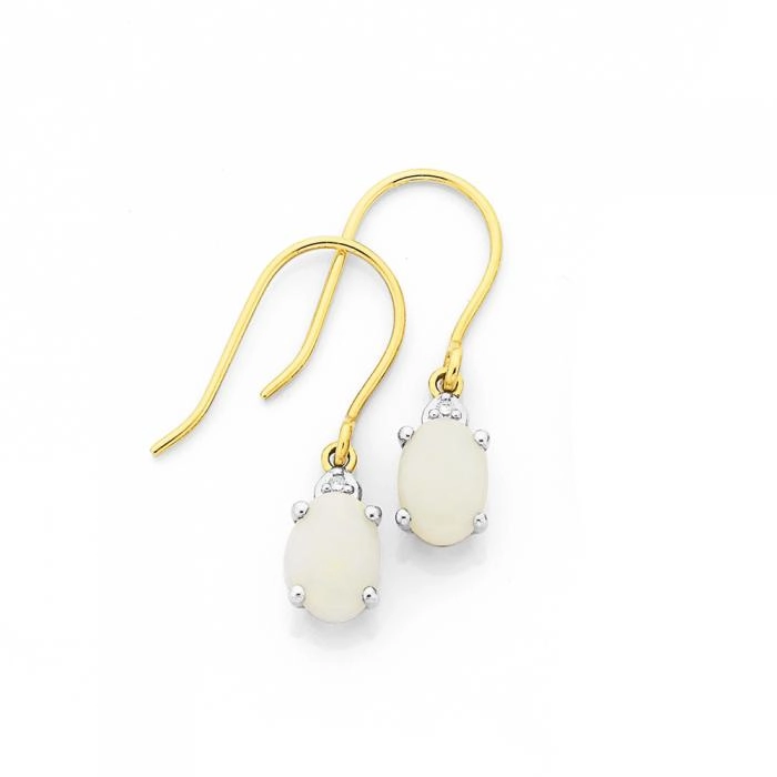 9ct Gold White Opal and Diamond Earrings