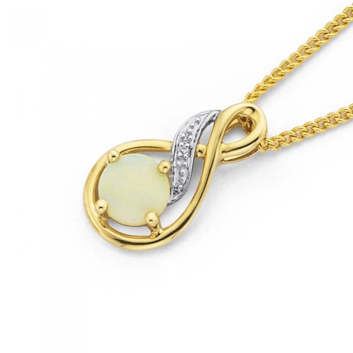 9ct Gold White Opal and Diamond Pendant