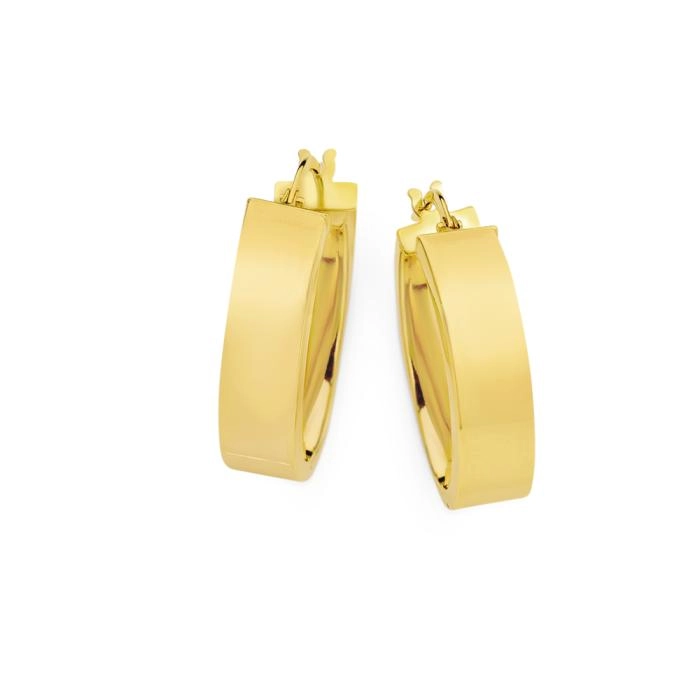 9ct Gold Wide Half Round Oval Hoop Earrings