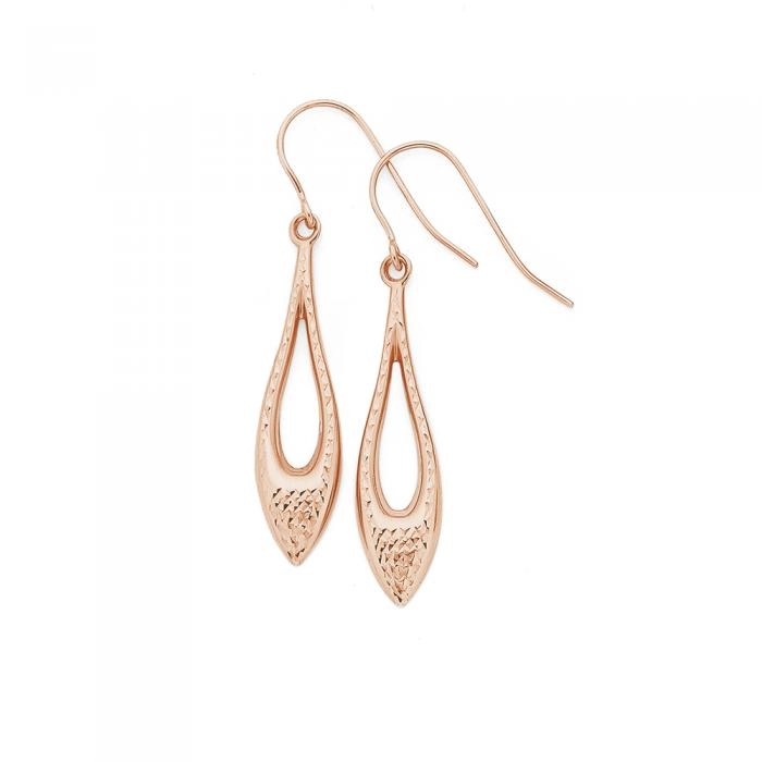 9ct Rose Gold Diamond-Cut Marquise Drop Earrings