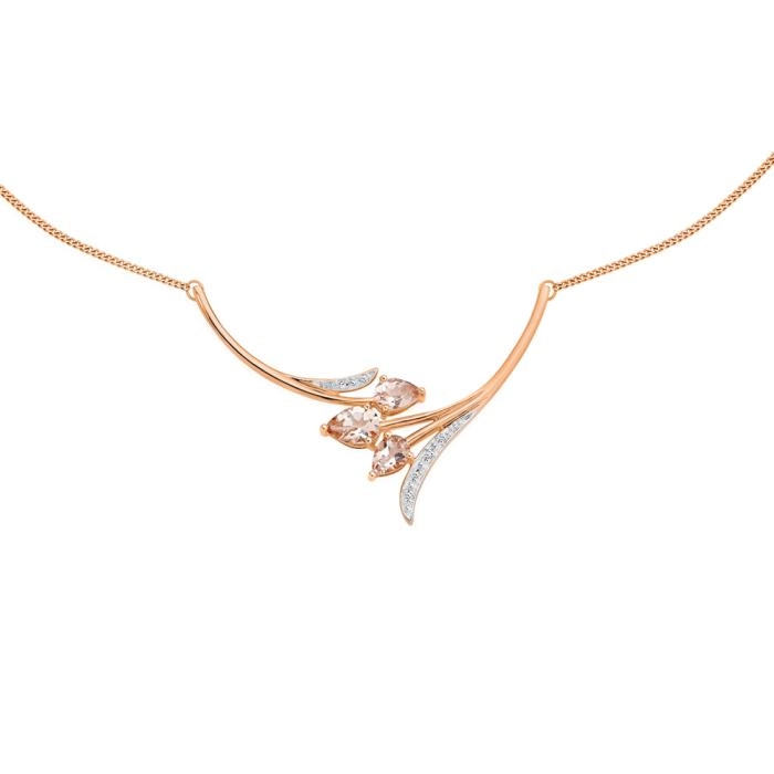 9ct Rose Gold Morganite and Diamond Tulip Necklet