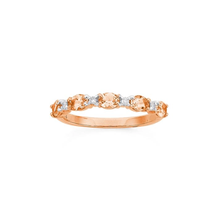 9ct Rose Gold Morganite & Diamond Anniversary Band