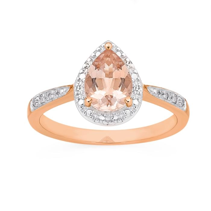 9ct Rose Gold Morganite & Diamond Dress Ring