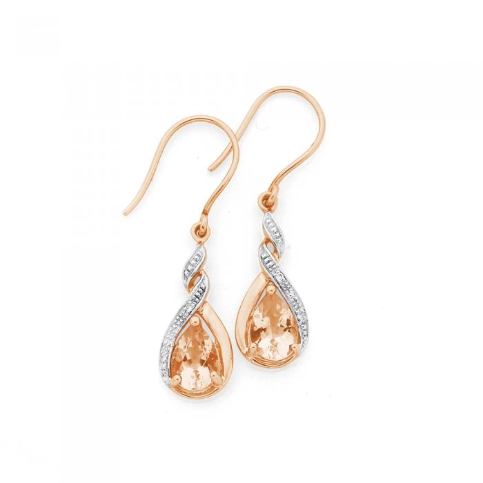 9ct Rose Gold Morganite & Diamond Earrings