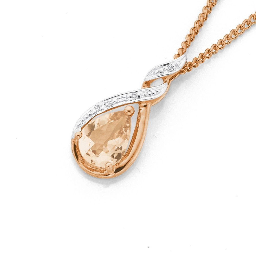 9ct Rose Gold Morganite & Diamond Pendant