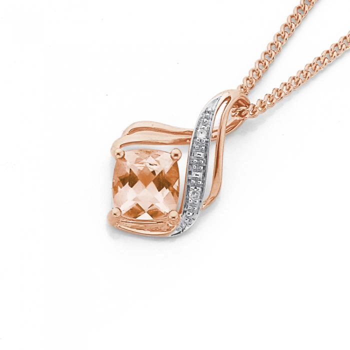 9ct Rose Gold Morganite & Diamond Pendant