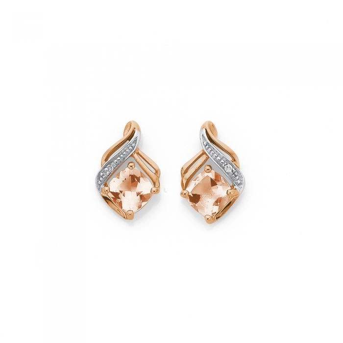 9ct Rose Gold Morganite & Diamond Stud Earrings